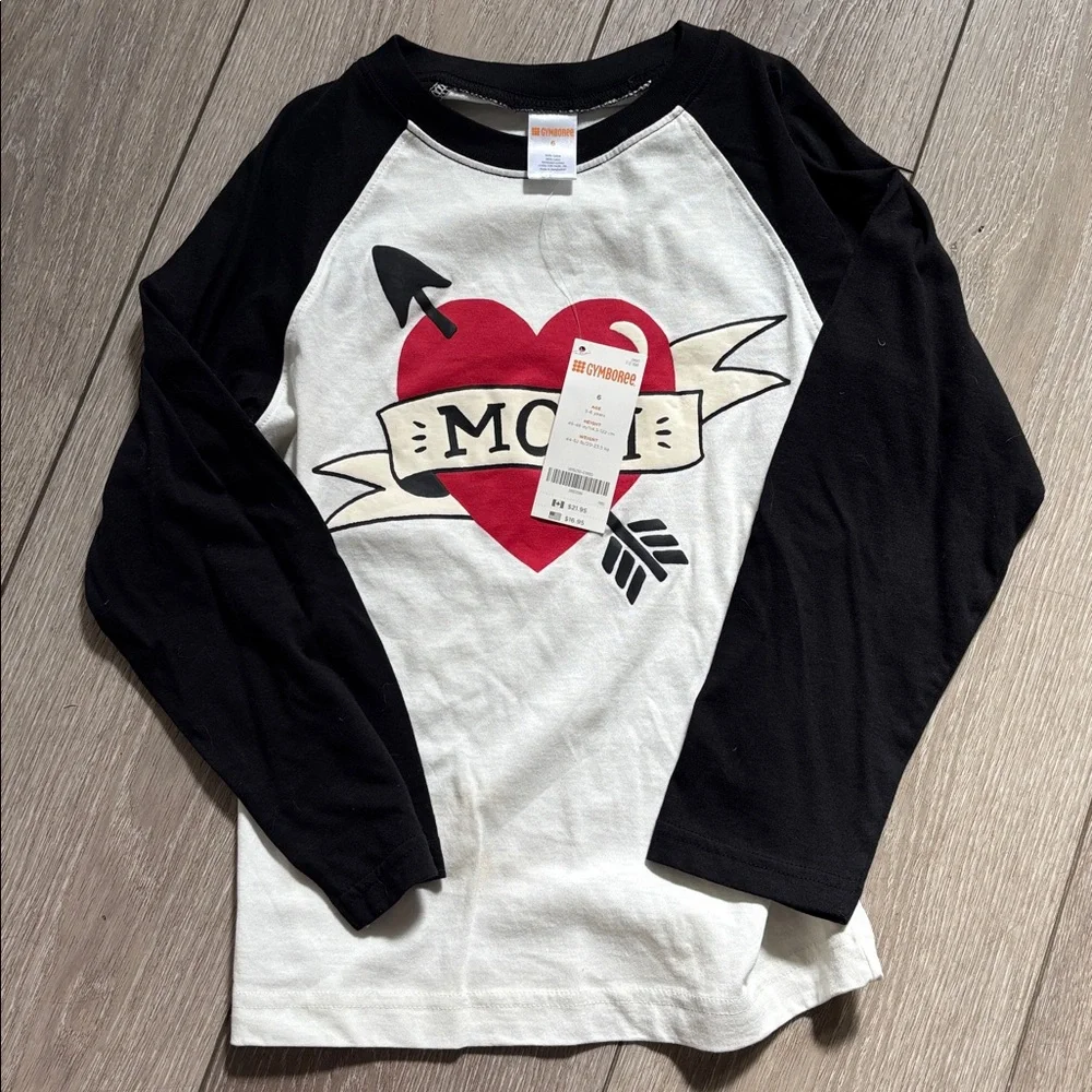 New! Gymboree Black/White Mom Tee size 6